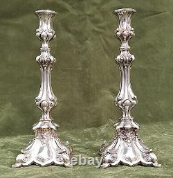 Pair Antique 19C Signed GAB Stockholm Swedish Scandinavian Silver Candlesticks