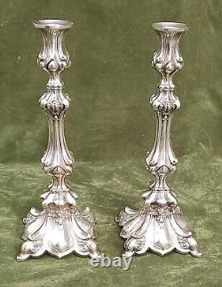 Pair Antique 19C Signed GAB Stockholm Swedish Scandinavian Silver Candlesticks