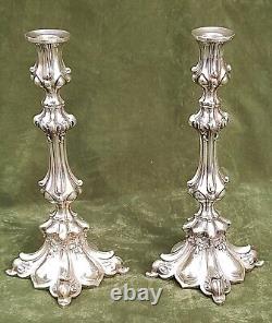 Pair Antique 19C Signed GAB Stockholm Swedish Scandinavian Silver Candlesticks