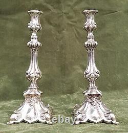 Pair Antique 19C Signed GAB Stockholm Swedish Scandinavian Silver Candlesticks