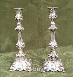 Pair Antique 19C Signed GAB Stockholm Swedish Scandinavian Silver Candlesticks