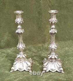 Pair Antique 19C Signed GAB Stockholm Swedish Scandinavian Silver Candlesticks