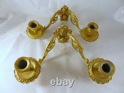 Pair Antique 19th Bronze Signed French Sconce Candlesticks Chandelier 1900