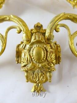 Pair Antique 19th Bronze Signed French Sconce Candlesticks Chandelier 1900