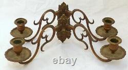 Pair Antique 19th Bronze Signed French Sconce Candlesticks RARE Gothic Bacchus