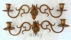 Pair Antique 19th Bronze Signed French Sconce Candlesticks RARE Gothic Bacchus