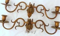 Pair Antique 19th Bronze Signed French Sconce Candlesticks RARE Gothic Bacchus