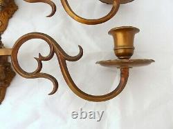 Pair Antique 19th Bronze Signed French Sconce Candlesticks RARE Gothic Bacchus