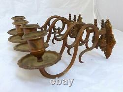 Pair Antique 19th Bronze Signed French Sconce Candlesticks RARE Gothic Bacchus