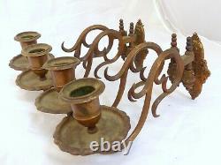 Pair Antique 19th Bronze Signed French Sconce Candlesticks RARE Gothic Bacchus