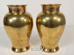 Pair Antique 19thC Japan Meiji Brass Bronze Gilt Mixed Metals Inlay Signed Vases
