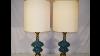 Pair Antique 50 S Rembrandt Turquoise Blue Pottery Brass Table Lamps