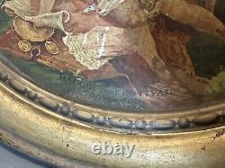 Pair Antique Advertising Metal Tin Plaques Celebration of Fall & Bacchus 19th C