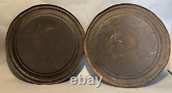 Pair Antique Advertising Metal Tin Plaques Celebration of Fall & Bacchus 19th C