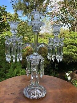 Pair Antique Baccarat Candelabrum With Lustres. Signed Baccarat. Vintage Pre War