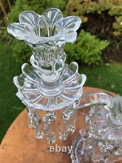 Pair Antique Baccarat Candelabrum With Lustres. Signed Baccarat. Vintage Pre War