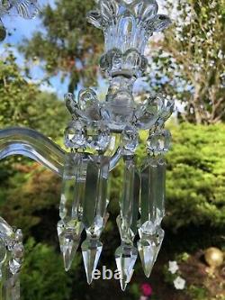 Pair Antique Baccarat Candelabrum With Lustres. Signed Baccarat. Vintage Pre War