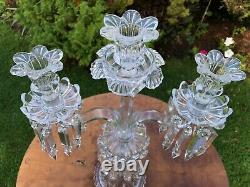 Pair Antique Baccarat Candelabrum With Lustres. Signed Baccarat. Vintage Pre War