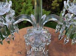 Pair Antique Baccarat Candelabrum With Lustres. Signed Baccarat. Vintage Pre War