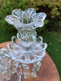 Pair Antique Baccarat Candelabrum With Lustres. Signed Baccarat. Vintage Pre War