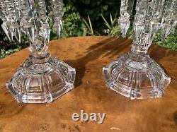 Pair Antique Baccarat Candlestick Lustres With Storm Shades. Signed. 1900 Superb