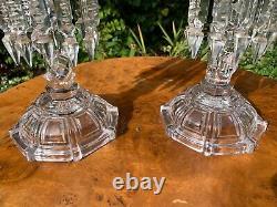 Pair Antique Baccarat Candlesticks, Lustres And Storm Shades. Signed Baccarat 1900