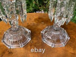 Pair Antique Baccarat Candlesticks, Lustres And Storm Shades. Signed Baccarat 1900
