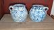 Pair Antique Blue Spongeware Crocks Bean Pots Signed Americana