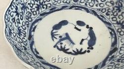 Pair Antique Blue White Early 1800's Chinese or Japanese Scalloped Bowls Signed