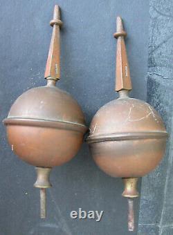 Pair Antique Brass Grandfather Clock Finial 5 Signed ENGLAND Ball Spire