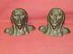 Pair Antique Bronze Indian Chief Bookends Signed West Sculpture American
