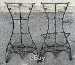 Pair Antique Cast Iron Industrial Legs White Sewing Machine Co. Repurpose