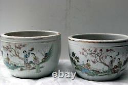 Pair Antique Chinese Fish Bowls Porcelain Imperial Kilns Signed