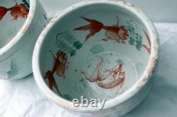 Pair Antique Chinese Fish Bowls Porcelain Imperial Kilns Signed