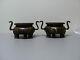 Pair Antique Chinese Gold-splashed Bronze Censers, Signed On Feet