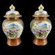 Pair Antique Chinese Japanese Handpainted Scene Ginger Jars Red Mark Signed 6.5