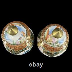 Pair Antique Chinese Japanese HandPainted Scene Ginger Jars Red Mark Signed 6.5