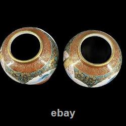 Pair Antique Chinese Japanese HandPainted Scene Ginger Jars Red Mark Signed 6.5