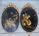 Pair Antique Chinese Lacquer Panels Bird Plaques Eagle/hawk Rooster Paintings