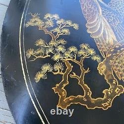 Pair Antique Chinese Lacquer Panels Bird Plaques Eagle/Hawk Rooster Paintings