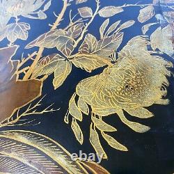 Pair Antique Chinese Lacquer Panels Bird Plaques Eagle/Hawk Rooster Paintings