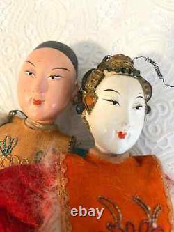 Pair Antique Chinese Opera dolls SIGNED, Asian Wedding dolls