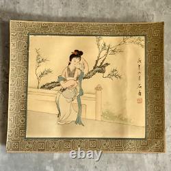 Pair Antique Chinese Paintings Watercolour on Silk Geishas Artist Signed Dated