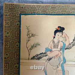 Pair Antique Chinese Paintings Watercolour on Silk Geishas Artist Signed Dated