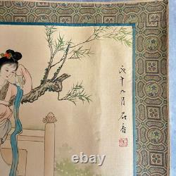 Pair Antique Chinese Paintings Watercolour on Silk Geishas Artist Signed Dated