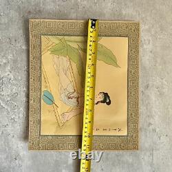 Pair Antique Chinese Paintings Watercolour on Silk Geishas Artist Signed Dated