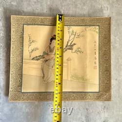 Pair Antique Chinese Paintings Watercolour on Silk Geishas Artist Signed Dated