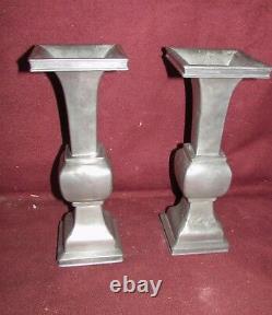 Pair Antique Chinese Pewter Paktong Signed Vases