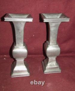 Pair Antique Chinese Pewter Paktong Signed Vases
