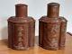 Pair Antique Chinese Pewter Tea Caddies Gilt Decoration Signed On Base